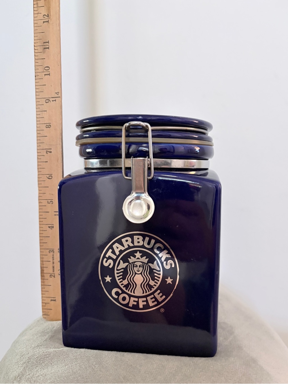 Vintage Starbucks Coffee Ceramic Coffee Kitchen Canister Storage Jar Cobalt Blue - Picture 2 of 4